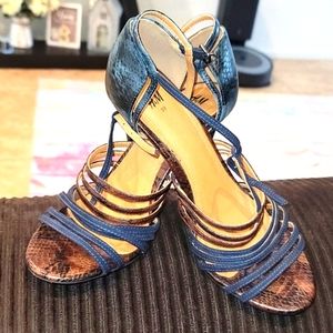 Blue and brown snake print 4in heels